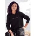 Hoodie LASCANA Gr. 32/34, schwarz, Damen, angeraute Sweatware, Obermaterial: 50% Baumwolle, 50% Polyester, unifarben, Sweatshirts, mit dezentem Frontdruck, Loungeanzug