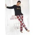 Pyjama LASCANA Gr. 32/34, bunt (schwarz-rot-gemustert) Damen Homewear-Sets mit karierter Hose