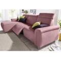 Ecksofa SIT & MORE "Township L-Form", rosa (altrosa), B:253cm H:102cm T:168cm, Luxus-Microfaser (100% Polyester), NaturLEDER Punch (echtes Rindsleder) in Sitz und Rücken. Korpus in passendem Kunstleder SOFTLUX bezogen, Luxus-Microfaser ALTARA NUBUCK (100% Polyester), Sofas, wahlweise mit elektrischer Wallfree-Funktion