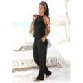 Neckholder-Overall LASCANA Gr. 34, N-Gr, schwarz Damen Overalls mit Spitzeneinsatz am Ausschnitt, sommerlicher Jumpsuit Taschen