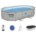 Framepool BESTWAY "PowerSteelPoolSet oval", grau, B:305cm H:107cm L:488cm, Schwimmbecken, 5-tlg., BxLxH: 305x488x107 cm, mit Sandfilteranlage