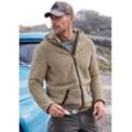 Kapuzenstrickjacke JOHN DEVIN, Herren, Gr. M (48/50), beige (sand), Fleece, Obermaterial: 100% Polyester, unifarben, casual, bequem, Langarm, Strickjacken, in weichem Teddyfleece