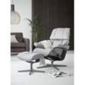 Relaxsessel STRESSLESS "Reno" Sessel Gr. ROHLEDER Stoff Q2 FARON, Cross Base Schwarz, Relaxfunktion-Drehfunktion-PlusTMSystem-Gleitsystem-BalanceAdaptTM, B/H/T: 79 cm x 99 cm x 75 cm, grau (light grey q2 faron) mit Hocker, Cross Base, Größe S, M & L, Holzakzent Schwarz