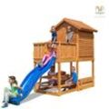 Spielturm 'My House Free Time Beach' teak mit Picknicktisch, Sandkastenabdeckung, Rutsche Haus mit Holzdach - Fungoo