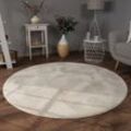 Teppich Wohnzimmer Kunstfell Shaggy Hochflor Waschbar In Waschmaschine Soft Uni Creme ø 80 cm Rund - Paco Home