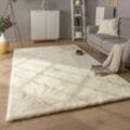 Hochflor Teppich Wohnzimmer Shaggy Kaninchenfell Imitat Kunstfell Langflor Flauschig 60x100 cm, Creme - Paco Home