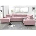 Wohnlandschaft DOMO COLLECTION "Mira U-Form" Sofas Gr. B/H/T: 337 cm x 78 cm x 230 cm, Lu x us-Microfaser, Recamiere links, mit Kopfteilverstellung, rosa (flamingo) Wohnlandschaften wahlweise mit Bettfunktion und Bettkasten