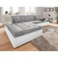 Ecksofa DOMO COLLECTION "PB Moric wahlweise mit Bettfunktion + Armteilverstellung, L-Form" Sofas Gr. B/H/T: 300cm x 80cm x 172cm, Kunstleder SOFTLUX-Struktur, Recamiere links, ohne Funktion, weiß (weiß/weiß-grau/grau) im XXL-Format, BTH:30017280 cm, feine Steppung