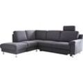 Ecksofa 3C CARINA "Korfu L-Form", grau (dunkelgrau), B:252cm H:91cm T:208cm, Chenille Easy care (100% Polyester), Struktur (100% Polyester), Sofas, incl.- 1 Kopfstütze, wahlweise mit Schlafunktion und Stauraum