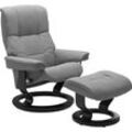 Relaxsessel STRESSLESS "Mayfair" Sessel Gr. Leder BATICK, Classic Base Schwarz, Relaxfunktion-Drehfunktion-Plus™System-Gleitsystem, B/H/T: 88cm x 102cm x 77cm, grau (wild dove batick) mit Hocker, Classic Base, Größe S, M & L, Gestell Schwarz