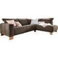 Ecksofa HOME AFFAIRE "Hörnum L-Form", braun (dunkelbraun), B:281cm H:85cm T:220cm, Korpus/Basismaterial: 85% Polyester, 15% Viskose. Sitzfläche: 85% Polyester, 15% Viskose, Sofas, wahlweise mit motorischer Relaxfunktion, mit verstellbarer Kopfstütze