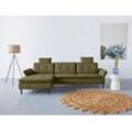 Ecksofa INOSIGN "Birkholm L-Form", grün (olive), B:267cm H:83cm T:174cm, 98% Polyester 2% Polyamid, Sofas, Armlehnverstellung, auch in Easy Clean Bezug - mit Wasser zu reinigen