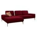 Ecksofa W.SCHILLIG "run" Sofas Gr. B/H/T: 279cm x 88cm x 178cm, Flachgewebe W82, Recamiere links, mit Sitztiefenverstellung, rot (merlot w82) mit Holzsockel, Füße in Bronze pulverbeschichtet, Breite 279 cm