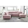 Wohnlandschaft DOMO COLLECTION "Mira U-Form" Sofas Gr. B/H/T: 337 cm x 78 cm x 230 cm, Lu x us-Microfaser, Recamiere rechts, mit Kopfteilverstellung-mit Bettfunktion, rosa (flamingo) Wohnlandschaften wahlweise mit Bettfunktion und Bettkasten