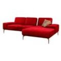 Ecksofa W.SCHILLIG "run" Sofas Gr. B/H/T: 279cm x 88cm x 178cm, ROHLEDER Jacquard-Flachgewebe Q2 W60, Recamiere rechts, mit Sitztiefenverstellung, rot (rot w60) mit Holzsockel, Füße in Bronze pulverbeschichtet, Breite 279 cm