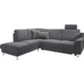 Ecksofa 3C CARINA "Korfu L-Form", grau (platin), B:252cm H:91cm T:208cm, Chenille Easy care (100% Polyester), Struktur (100% Polyester), Sofas, incl.- 1 Kopfstütze, wahlweise mit Schlafunktion und Stauraum