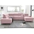 Wohnlandschaft DOMO COLLECTION "Mira U-Form" Sofas Gr. B/H/T: 337 cm x 78 cm x 230 cm, Lu x us-Microfaser, Recamiere rechts, mit Kopfteilverstellung, rosa (flamingo) Wohnlandschaften wahlweise mit Bettfunktion und Bettkasten