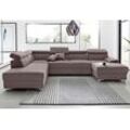 Wohnlandschaft DOMO COLLECTION "Mira U-Form" Sofas Gr. B/H/T: 337 cm x 78 cm x 230 cm, Struktur fein, Recamiere rechts, mit Kopfteilverstellung-mit Bettfunktion, grau (taupe) Wohnlandschaften wahlweise mit Bettfunktion und Bettkasten