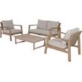 Gartenlounge-Set GARDEN PLEASURE "»SAN«", braun (braun, washed braun), FSC-zertifizierter Holzwerkstoff, Wicker/Kunststoffgeflecht, Sitzmöbel-Sets, 2 Sessel, Tisch LxB: 106x66 cm, inkl Kissen