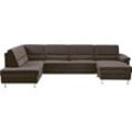 Wohnlandschaft CALIZZA INTERIORS "Onyx U-Form" Sofas Gr. B/H/T: 335cm x 90cm x 196cm, Flachgewebe, Recamiere rechts, ohne Bettfunktion ohne Bettkasten, braun (mocca) wahlweise mit Bettfunktion und Bettkasten