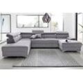 Wohnlandschaft DOMO COLLECTION "Mira U-Form" Sofas Gr. B/H/T: 337 cm x 78 cm x 230 cm, Struktur fein, Recamiere rechts, mit Kopfteilverstellung, grau Wohnlandschaften wahlweise mit Bettfunktion und Bettkasten