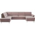 Wohnlandschaft CALIZZA INTERIORS "Onyx U-Form" Sofas Gr. B/H/T: 335cm x 90cm x 196cm, Flachgewebe, Recamiere rechts, ohne Bettfunktion ohne Bettkasten, beige (magnolie) wahlweise mit Bettfunktion und Bettkasten