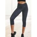 Caprileggings LASCANA ACTIVE Gr. 32/34, N-Gr, schwarz (leo, anthrazit), Damen, Obermaterial: 79% Polyester, 21% Elasthan, animal-print, bedruckt, Hosen, mit allover Druck