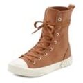 Stiefelette LASCANA Gr. 36, braun (camelfarben) Damen Schuhe im Combat Look, High Top Sneaker, Schnürschuh, Textil-Boots