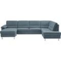 Wohnlandschaft CALIZZA INTERIORS "Onyx U-Form" Sofas Gr. B/H/T: 335cm x 90cm x 196cm, Microfaser, Recamiere links, ohne Bettfunktion ohne Bettkasten, blau (16 steel) wahlweise mit Bettfunktion und Bettkasten