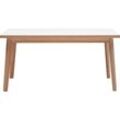 Esstisch HAMMEL FURNITURE "Basic Single, schnell innenliegende Einlegeplatten ausziehbar", weiß (weiß, naturfarben, naturfarben, weiß), B:120cm H:76cm T:80cm, Tischplatte: Weißes Melamin mit weiß pigmentierter Eichenkante (Mattlack), Gestell: Eiche massiv weiß pigmentiert, Tische, 120(220)x80 cm, Melamin / Massivholz, stabiler dänische Design Tisch