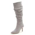 Reißverschlussstiefel LASCANA Gr. 40, grau Damen Schuhe High Heels mit modischer Raffung, Langschaft, High-Heel Stiefelette,Slouchy Boots