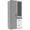 Kleiderschrank WIMEX "Click", weiß (weiß, beton, nachbildung lichtgrau), B:90cm H:199cm T:58cm, Schränke, Drehtürenschrank Kleiderschrank, mit Spiegel