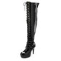 Overkneestiefel, Damen, Gr. 37, schwarz, Obermaterial: 100% Lederimitat. Futter: 100% Textilmaterial. Decksohle: 100% Lederimitat. Laufsohle: 100% Synthetik, LASCANA BELLE AFFAIRE, glänzend, unifarben, sexy, Schuhe Schnürstiefel Overknee-Stiefel High Heel Stiefel, mit Plateau und Lack-Optik, erotische High-Heel Stiefelette