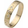 Trauring FIRETTI "Schmuck Geschenk Gold 375 Hochzeit Ehering "LIEBE" Sterne" Gr. 16,5, gold (gelbgoldfarben), Fingerringe, 16,5, 0,03 ct SI = kleine Einschlüsse mit Brillanten, Gelbgold 375, 4mm, Made in Germany, wahlweise mit oder ohne Brillanten