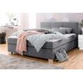 Boxspringbett JOCKENHÖFER GRUPPE "Evita", grau (silbergrau, anthrazit 142, 09), B:147cm L:211cm, Topper: 100% Polyurethan, Bezug (100% Polyester) abnehmbar und waschbar bis 60u00ba C, Bettgestell und seitliche Einfassung der Matratzen: Strukturstoff (57, 7% Polypropylen, 42, 3% Polyester), Spiegelfläche der Matratzen: 100% Polyester, Komplettbetten, Boxspringbett, inkl. Topper und Kissen, erhältli