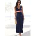 Maxikleid LASCANA, Damen, Gr. 34, N-Gr, bunt (marine, koralle), Jersey, Obermaterial: 56% Baumwolle, 37% Modal, 7% Elasthan, unifarben mit Farbeinsatz, casual, figurumspielend knöchelfrei, V-Ausschnitt, ohne Ärmel, Kleider, mit farbigem Einsatz und V-Ausschnitt, Sommerkleid, Strandkleid