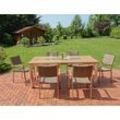 Garten-Essgruppe GARDEN PLEASURE "FLORENCE", braun (champagner, braun, braun, champagner), B:300cm H:85cm T:392cm, Aluminium, Kunststoff, Polyrattan, Sitzmöbel-Sets, mit platzsparenden Stapelstühlen