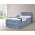 Boxspringbett HAPO, blau (hellblau), Liegefläche B/L: 100cm x 200cm, kein Härtegrad, Bonnell-Federkernmatratze, Kopfteil, seitliche Unterbox und Obermatratze sind mit pflegeleichtem Feinstrukturstoff in Leinenoptik (100% Polyester) bezogen, Die Oberseite der Unterfederung und die Ober- und Unterseite der Obermatratze sind jeweils mit einem rutschhemmenden Stoff aus 100% Polyester bespannt., Komple