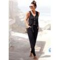 Jumpsuit LASCANA Gr. 34, N-Gr, schwarz Damen Overalls und Knopfleiste vorne, bequemer Overall mit Taschen