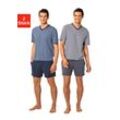 Shorty LE JOGGER, Herren, Gr. 44/46, blau (blau, marine, grau, anthrazit), Single Jersey, Obermaterial: 100% Baumwolle, kurz, V-Ausschnitt, Kurzarm abgesteppte Kante, Homewear-Sets, mit garngefärbtem Streifen