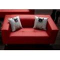 3-Sitzer COLLECTION AB Sofas Gr. B/H/T: 183cm x 65cm x 85cm, Luxus-Kunstleder, rot mit 2 lustigen Hunde-Zierkissen, frei im Raum stellbar