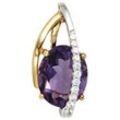 Ketten-Anhänger JOBO "Anhänger mit Amethyst und 11 Diamanten", gelb (gelbgold 585), Schmuckanhänger, Damen, P1 = bei 10-facher Vergrößerung erkennbare Einschlüsse, Gelbgold 585-Weißgold 585-Diamanten, Gelbgold 585, Weißgold 585, Diamanten, 585 Gelbgold Weißgold