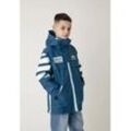 Outdoorjacke GULLIVER, Jungen, Gr. 170, blau (blau, weiß), 100% Polyester, bedruckt, mehrfarbig, casual, lang, ohne Ausschnitt, Langarm, Jacken, mit kontrast Print und Kapuze