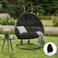 Home Deluxe Polyrattan Hängesessel TWIN - Schwarz mit Regenabdeckung