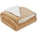 Fleecedecke mit Sherpa - flauschig, warm, waschbar - Decke / Plaid für Bett und Couch - Tagesdecke, Kuscheldecke - 220x240 cm - Camel - Juskys