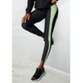 Leggings LASCANA ACTIVE Gr. XS (32/34), N-Gr, schwarz (schwarz, grün), Damen, Obermaterial: 85% Polyester, 15% Elasthan, unifarben mit Farbeinsatz, Hosen, Sporthose mit farblich abgesetztem Seitenstreifen