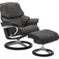 Relaxsessel STRESSLESS "Reno" Sessel Gr. Leder PALOMA, Signature Base Schwarz-M, Relaxfunktion-Drehfunktion-Plus™System-Gleitsystem-BalanceAdapt™, B/H/T: 83 cm x 100 cm x 76 cm, grau (rock paloma) mit Hocker, Signature Base, Größe S, M & L, Gestell Schwarz