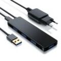 Primewire USB 3.2 Hub mit Netzteil, Ultra Slim 4-Port Verteiler, Datenhub für PC PS4 Notebook Netbook Laptop Ultrabook Tablet-PC MacBook, Bus-Powered