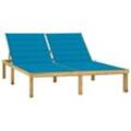 Doppel-Sonnenliege Gartenliege Liegestuhl - mit Blauen Auflagen Kiefer Imprägniert BV887103 - BonneVie