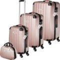 tectake® Hartschalenkoffer-Set, 4-teilig, 3 Trolleys, 1 Beauty Case inkl. Kofferwaage und -anhänger, 360° drehbare, abnehmbare Rollen, mit Sicherheits-Zahlenschloss